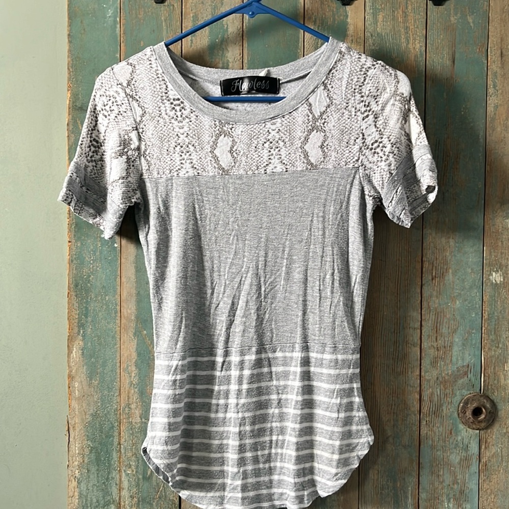 Flawless women’s small short sleeve snake print striped and solid tee shirt